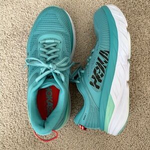 Hoka Blue and White Athletic Shoes with Maximalist Cushioning